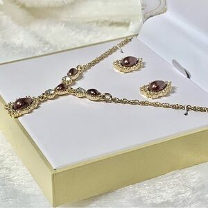 NWT gold and purple lariat necklace and earrings set